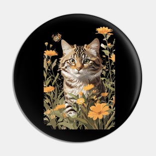 Tabby Cat chasing Butterfly Pin