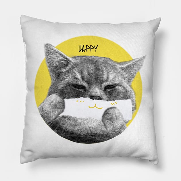 Happy cat Pillow by Iceyah