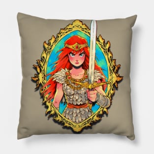 Red Sonja Anime Watercolor Crest Pillow