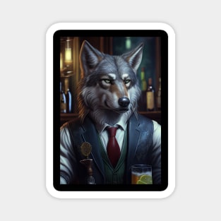 Wild And Classy Barkeeper Wolf In A Suit - Unique Wildlife Art Print For Fashion Lovers Magnet