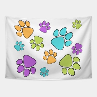 Kids Pawprint Pattern – Orange Purple Green Blue Tapestry