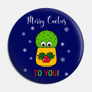 Merry Cactus To You - Cute Cactus In Christmas Holly Pot Pin