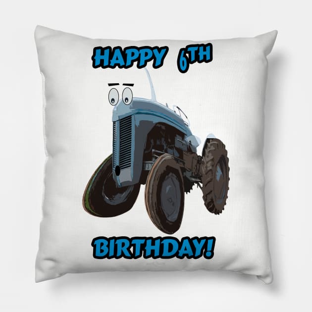 Happy 6th birthday tractor design Pillow by seadogprints