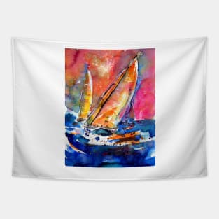 Sailboat at sea Tapestry