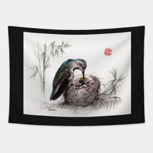 "A Mother's Love" - Mother Hummingbird and Baby Tapestry