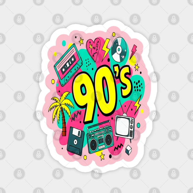 90s Throwback Tee - Rad Retro Nostalgia Bomb Magnet by OUTFITPAW