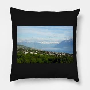 Lake Geneva and mountains in Lausanne, Switzerland Pillow