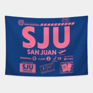 Vintage San Juan Puerto Rico SJU Airport Code Travel Day Retro Travel Tag Tapestry