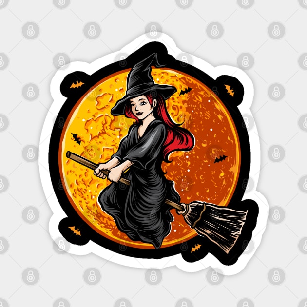 Flying witch with moon Halloween Magnet by Origami Fashion