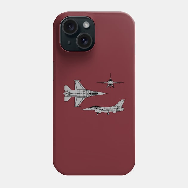 F-16 Falcon Tri-view Phone Case by Sneek661