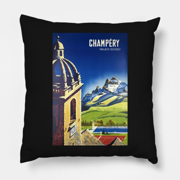 Champéry, Valais ,Suisse,Travel Poster Pillow by BokeeLee