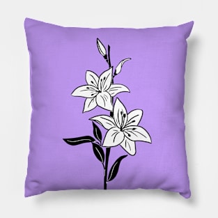 Black and White Lily Flowers Pillow