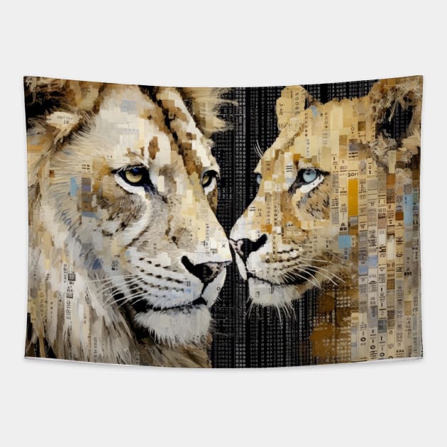 Lion Animal Art Decor Paint Mosaic Tapestry by Cubebox