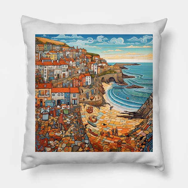 Newquay in Summer Pillow by EpicFoxArt