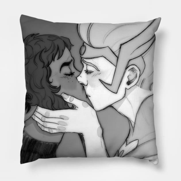 Catradora kiss Pillow by Ocre, the owl