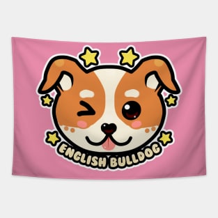 KAWAII Chibi English Bulldog Dog Face Tapestry