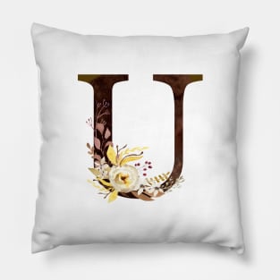 Floral Monogram U Lovely Autumn Foliage Pillow