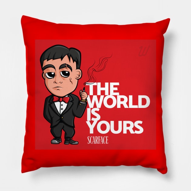 Scarface Cartoon Artwork Pillow by WallaceDesignCompany