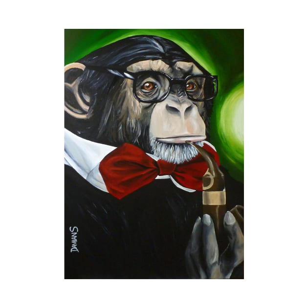 funny painting of monkey, professor chimpo, animal art, surrealism painting by DamiansART