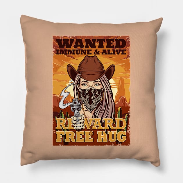 Wanted Social Distancing Free Hug Cool Cowgirl Sunset Gift Pillow by peter2art