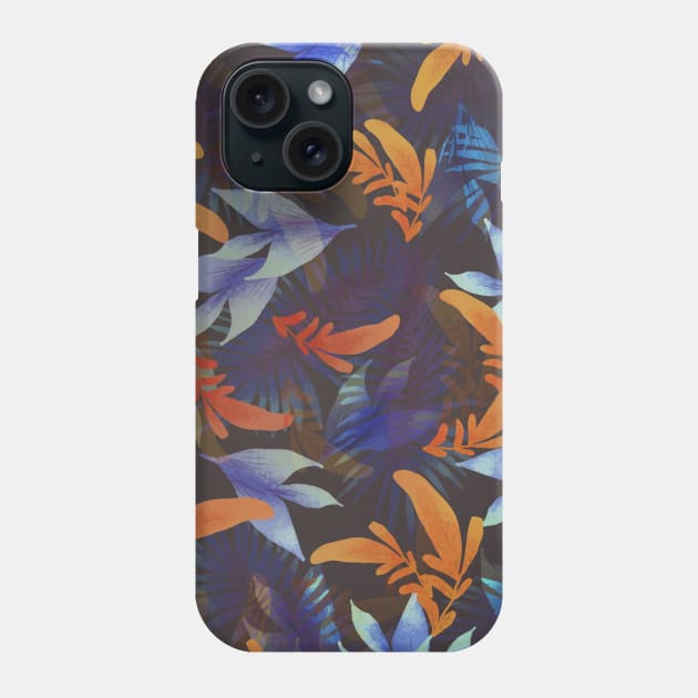 exotic orange and blue greenery plant pattern Phone Case by Arch4Design