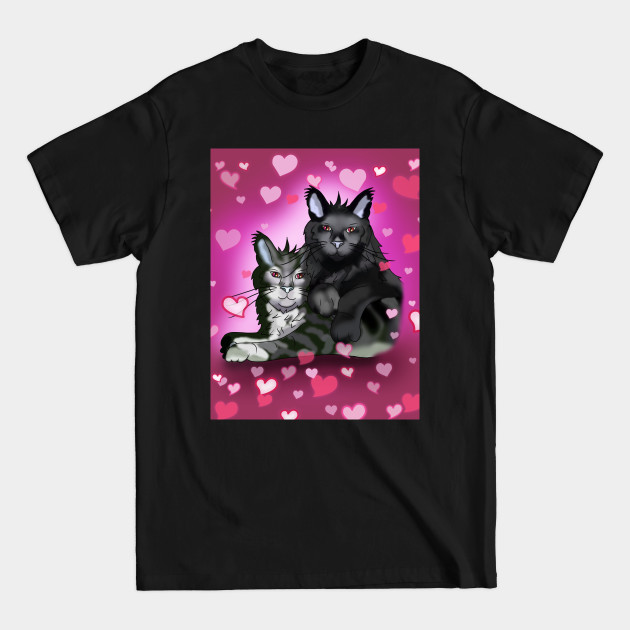 Discover Black maine coon cat brothers with pink hearts - Valentines Day - T-Shirt