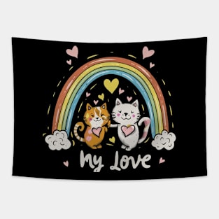 Cute Retro Valentine's Day Kittens with Hearts Tapestry