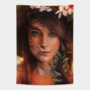 Woman Tiger Tapestry