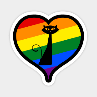 Black Cat LGBT Love Is Love Heart Support Pride Month Magnet