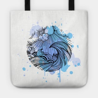 Zentangle Wave Blue Tote