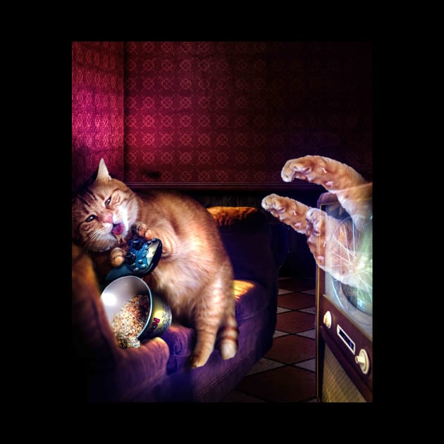 Kitty Cat Gamer Playing Horror Video Game by Random Galaxy