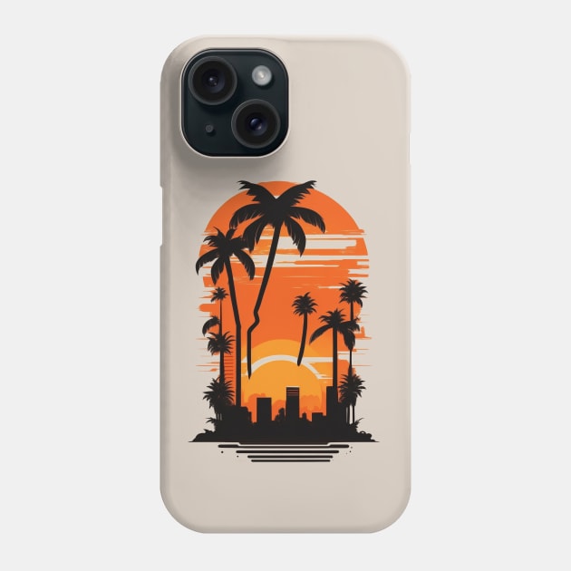 fantasy silhouette sunset palm trees city art Phone Case by deepofficial