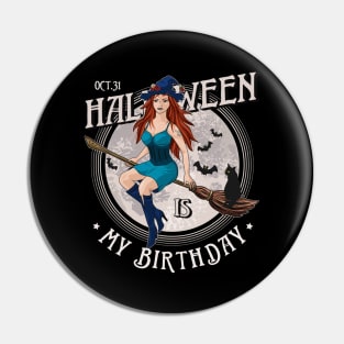 Young beautiful witch on a broom Pin