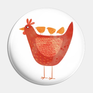 Hen and Chicks Farmyard Art Pin