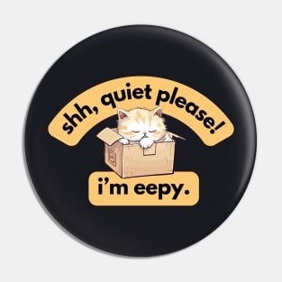 Shh, Quiet Please! I'm eepy - Sleeping Cat in a Box, Cute Silly Kitty Design Pin