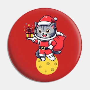 Space cat in Santa Claus suit Pin