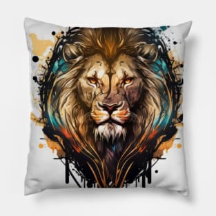 Lion Portrait Animal Painting Wildlife Outdoors Adventure Pillow