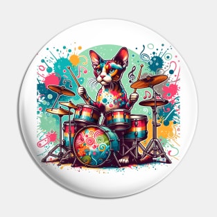 Devon Rex Cat Playing Drums Pin