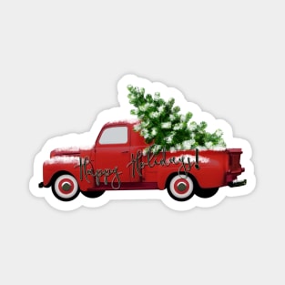 Happy Holidays! Vintage Red Truck Magnet