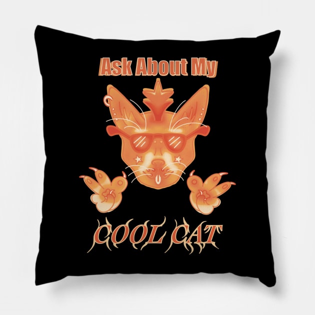 Orange Ask About My Cool Cat Pillow by IgorAndMore