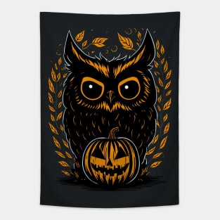 Spooky Halloween Owl Graphic Design Tapestry