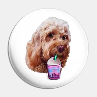 Cavapoo Cavoodle puppy dog sipping Bubble tea  - funny cute cavalier king charles spaniel poodle, puppy love Pin