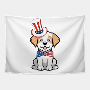 Funny happy dog is wearing uncle sam hat Tapestry