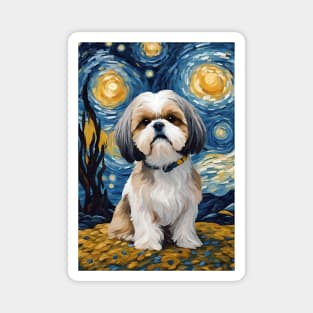 Shih Tzu Dog Breed Painting in a Van Gogh Starry Night Art Style Magnet