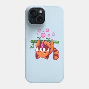 Cute Red Panda Blowing Bubble On Bamboo Tree Cartoon Phone Case