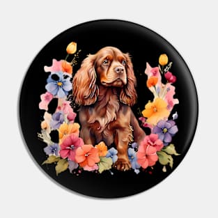 A sussex spaniel decorated with beautiful watercolor flowers Pin