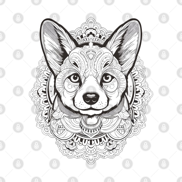 Corgi head mandala by RosaliArt