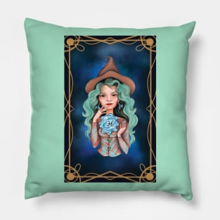 Blue hair pisces witch Pillow