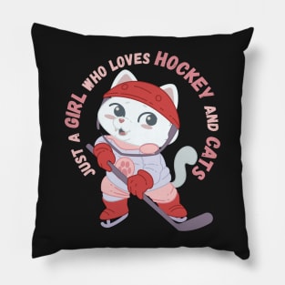 Just A Girl Who Loves Hockey and Cats Gift print Pillow