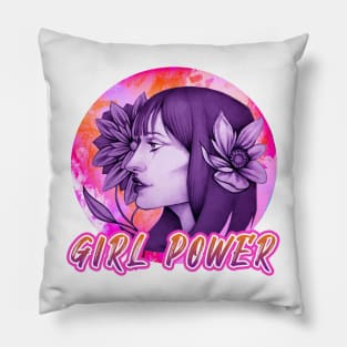 Girl Power Beautiful Woman Flowers Pillow